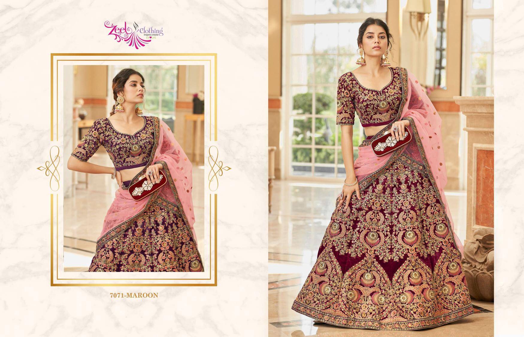 Cultural Vol-3 Velvet Maroon Bridal lehenga choli wholesale in Delhi