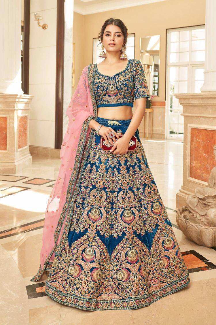 Cultural Vol-3 Velvet Blue Designer lehenga choli wholesale in Delhi