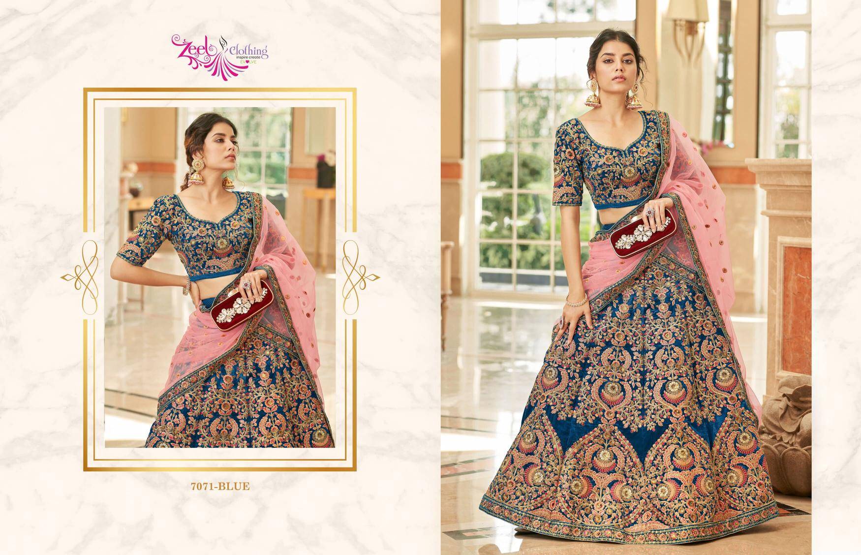 Cultural Vol-3 Velvet Blue Designer lehenga choli wholesale in Delhi