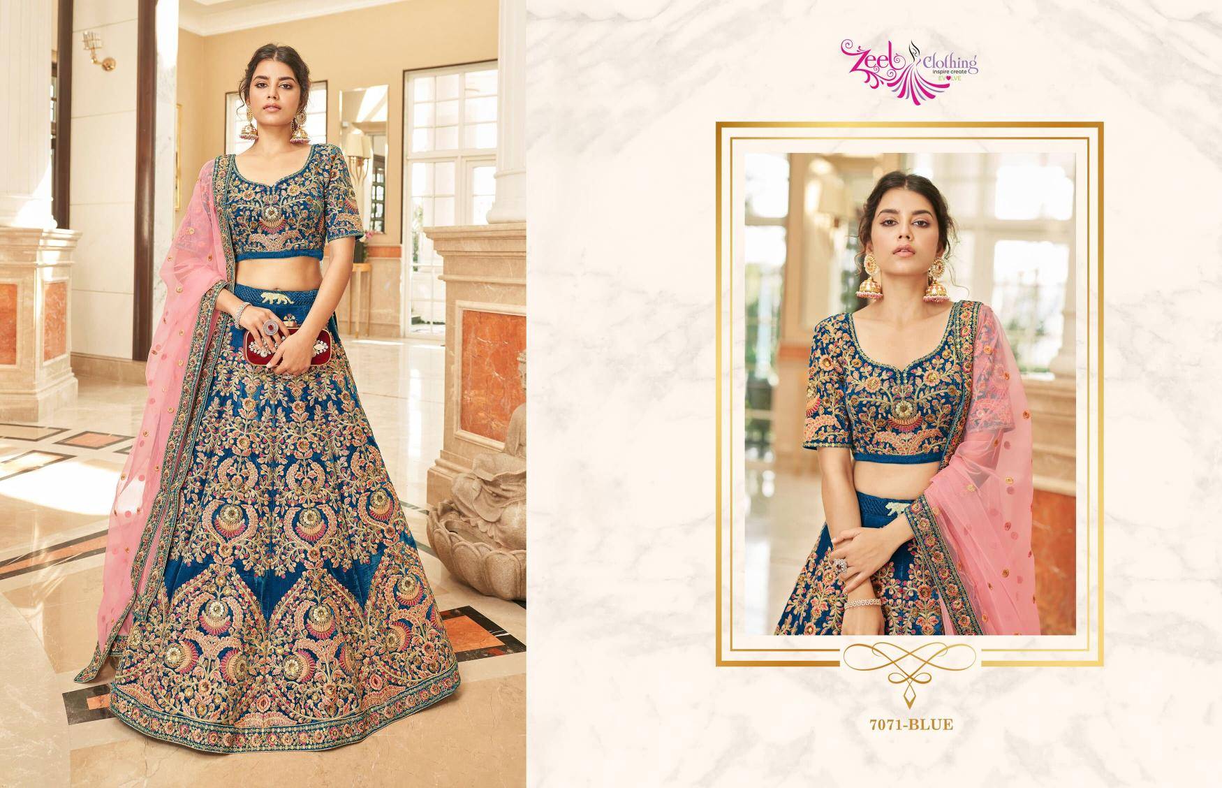 Cultural Vol-3 Velvet Blue Designer lehenga choli wholesale in Delhi