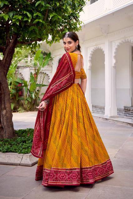 N BANDHANI Tussar Silk Yellow  Lehenga choli suppliers in Mumbai