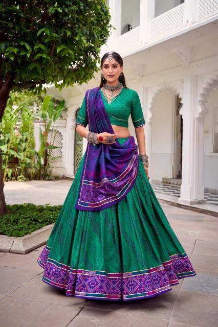 N BANDHANI Tussar Silk Green Embroidered lehenga choli wholesale in Mumbai