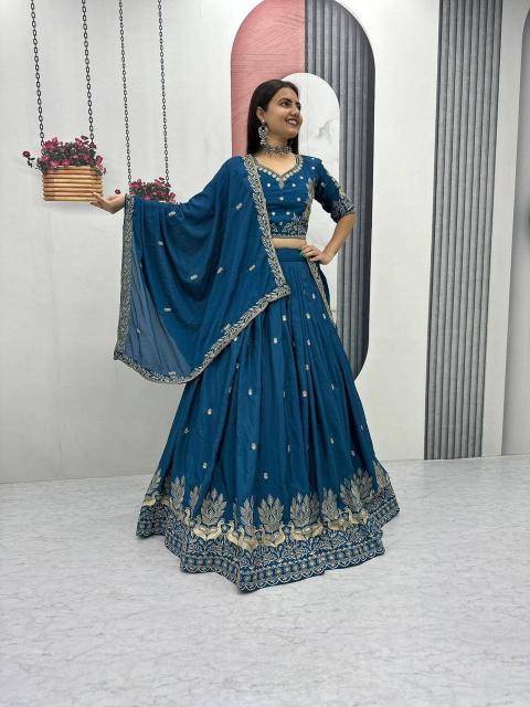 Tapi-293 Chinon Blue Affordable lehenga choli wholesale in Mumbai