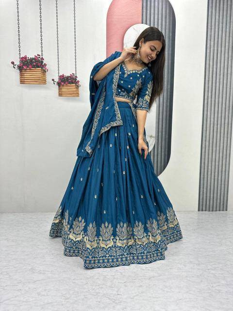 Tapi-293 Chinon Blue Affordable lehenga choli wholesale in Mumbai