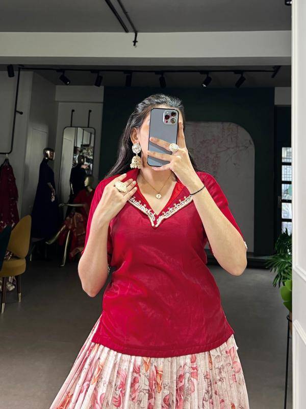 NNK 1140 Dola Chex Co-ord Set Red Lehenga choli with long jacket wholesale in Mumbai