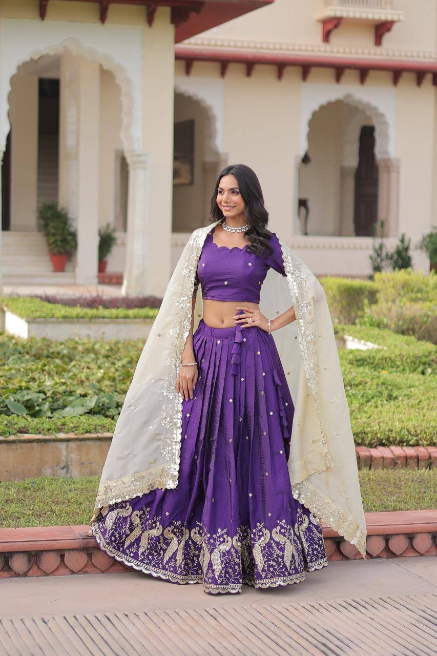 LW-7150 Crush Purple Velvet lehenga choli wholesale in Mumbai