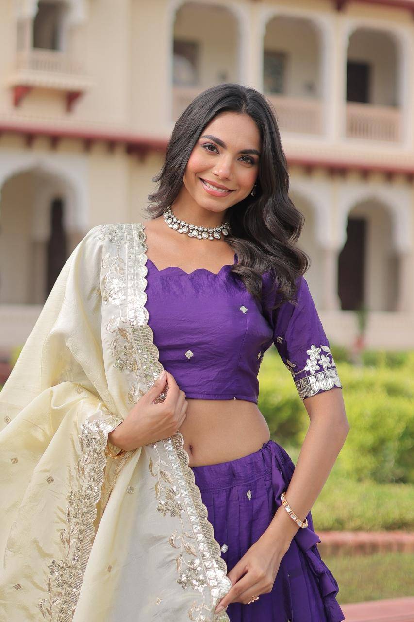 LW-7150 Crush Purple Velvet lehenga choli wholesale in Mumbai
