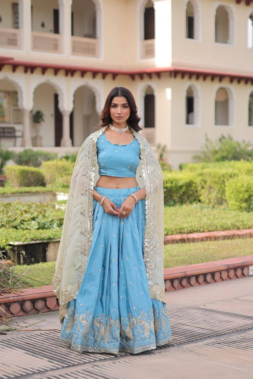 LW-7150 Crush Blue  Net lehenga choli wholesale in Mumbai