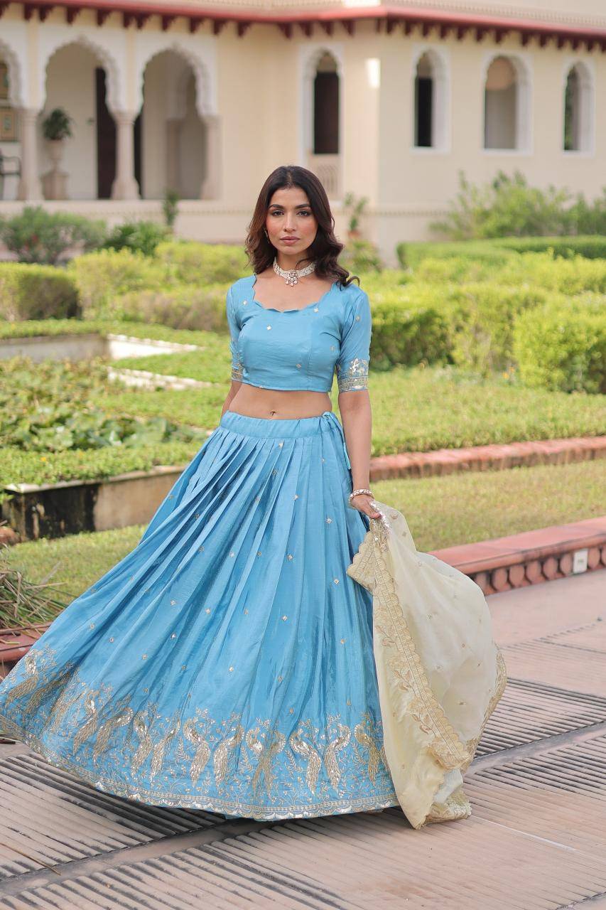 LW-7150 Crush Blue  Net lehenga choli wholesale in Mumbai
