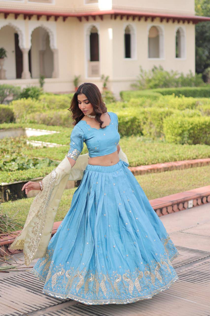 LW-7150 Crush Blue  Net lehenga choli wholesale in Mumbai
