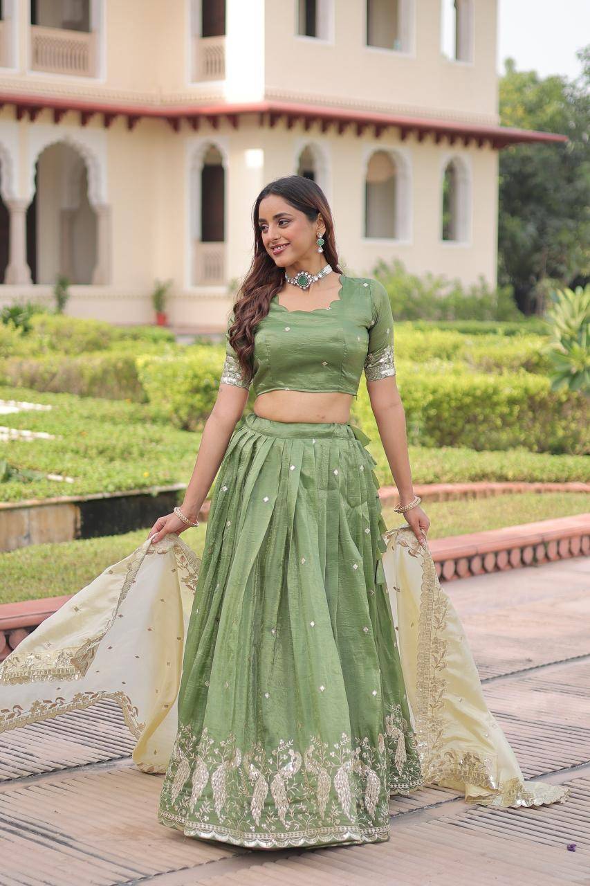 LW-7150 Crush Green Printed lehenga choli wholesale in Mumbai