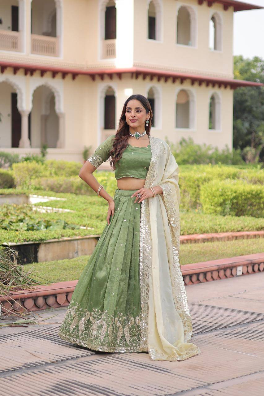 LW-7150 Crush Green Printed lehenga choli wholesale in Mumbai
