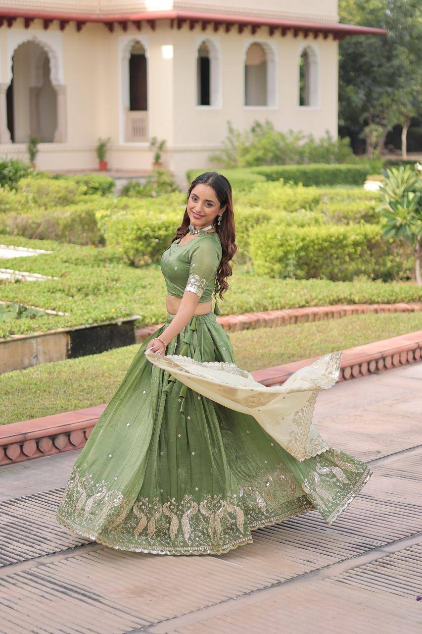 LW-7150 Crush Green Printed lehenga choli wholesale in Mumbai