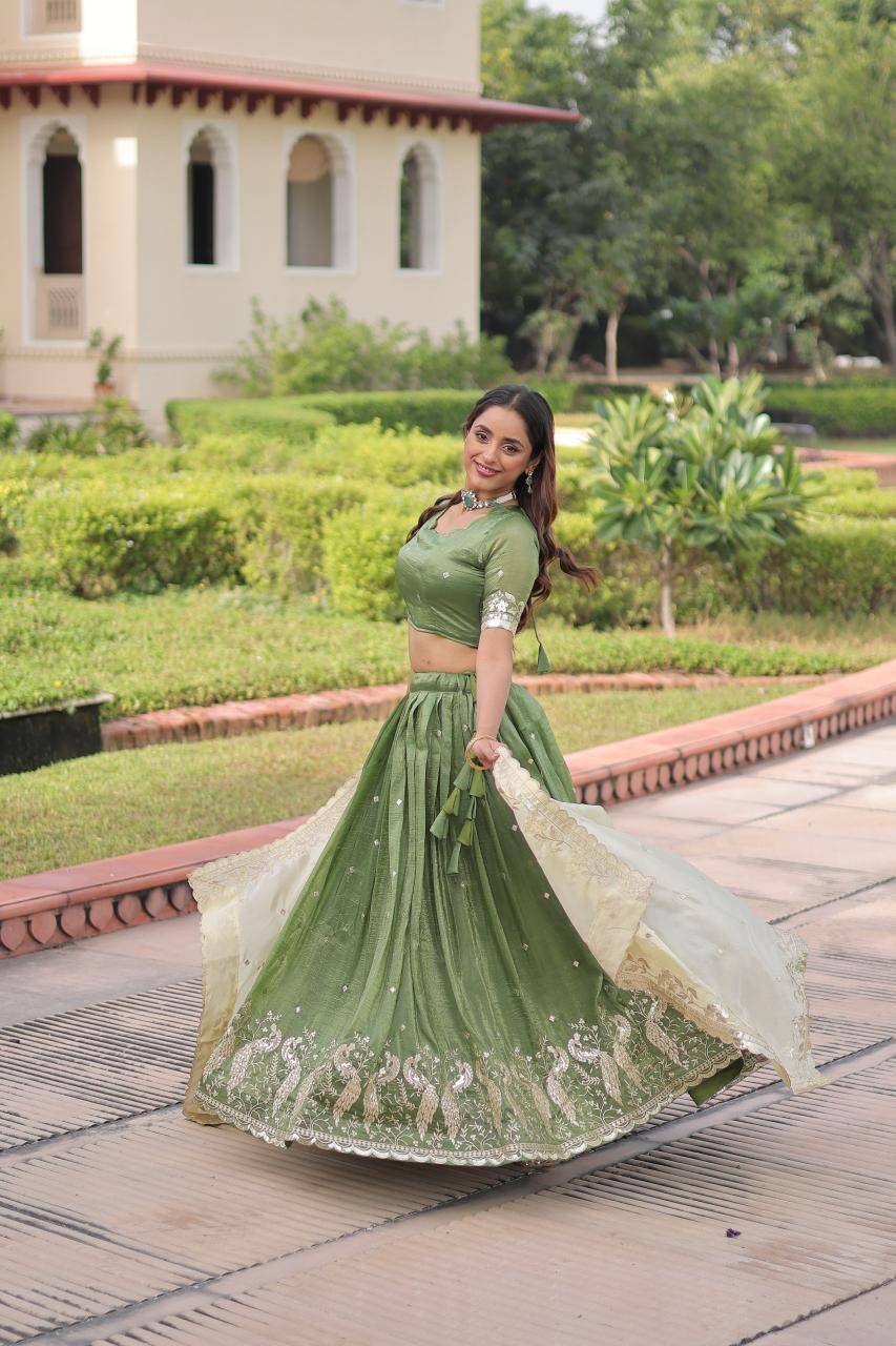 LW-7150 Crush Green Printed lehenga choli wholesale in Mumbai
