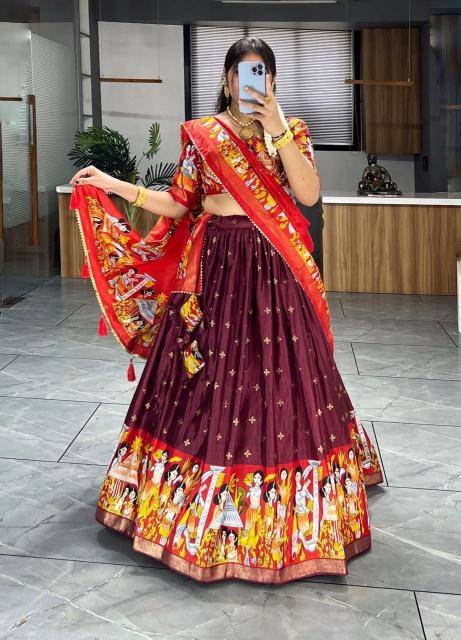 Kathak Kalamkari 7108 Dola Silk BRWN Bridal lehenga choli suppliers in Pune