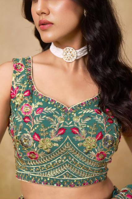 CULTURAL Georgette Blue Best lehenga choli market in Delhi