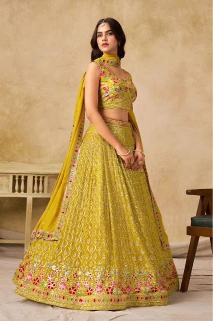 CULTURAL Yellow Georgette Affordable lehenga choli market in Delhi