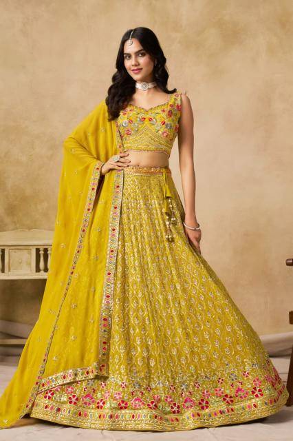 CULTURAL Yellow Georgette Affordable lehenga choli market in Delhi