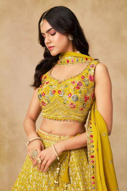 CULTURAL Yellow Georgette Affordable lehenga choli market in Delhi