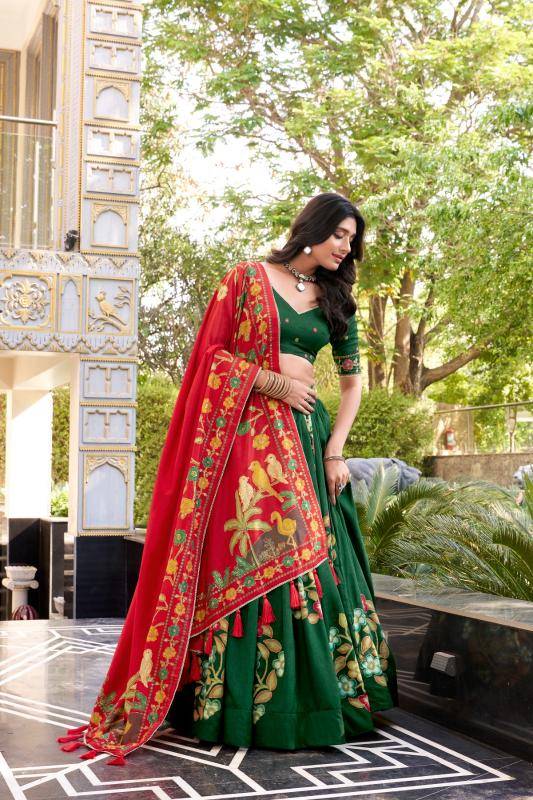 LNB 1239 Tasar Silk GRN Retail lehenga choli market in Delhi