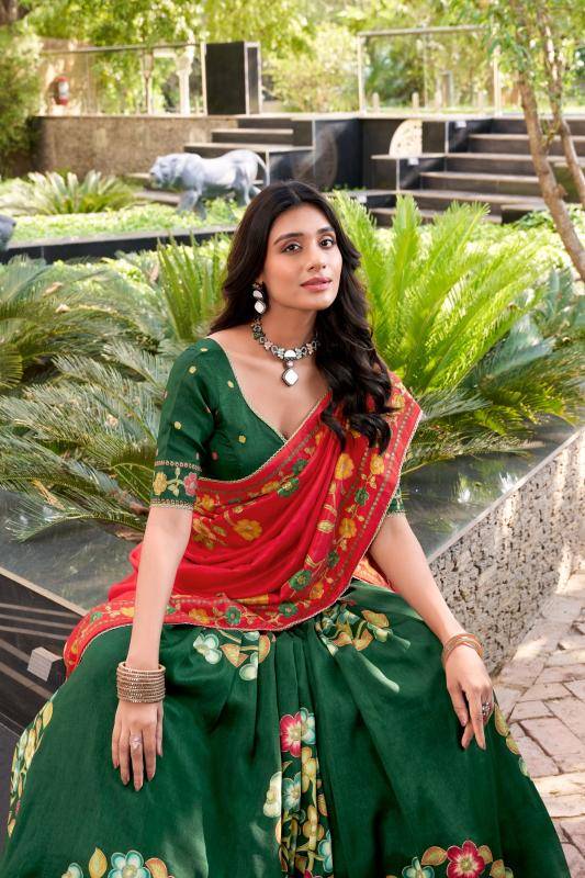 LNB 1239 Tasar Silk GRN Retail lehenga choli market in Delhi