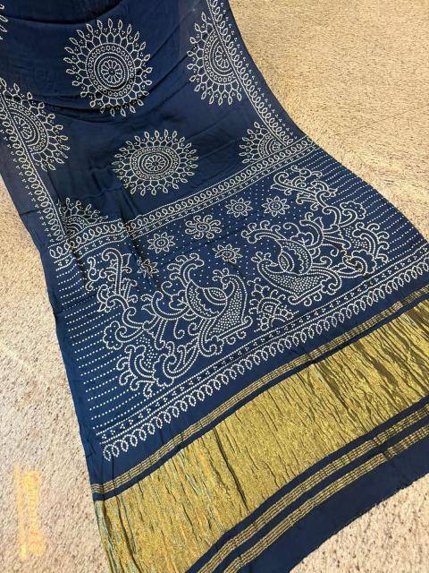 Bhagya laxmi ajrakh print with lagadi patta Wholesale saree manufacturers in Kolkata