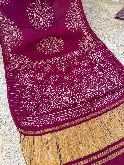 Bhagya laxmi ajrakh print with lagadi patta Wholesale saree manufacturers in Kolkata