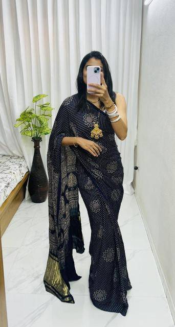Bhagya laxmi ajrakh print with lagadi patta Wholesale saree manufacturers in Kolkata