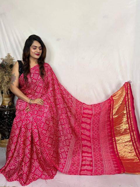 Bhagya laxmi ajrakh print with lagadi patta Wholesale saree manufacturers in Kolkata