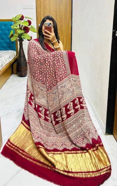 Bhagya laxmi ajrakh print with lagadi patta Wholesale saree manufacturers in Kolkata