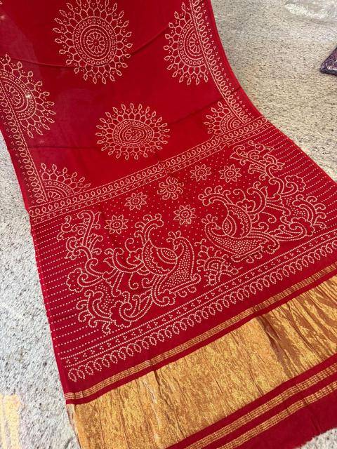 Bhagya laxmi ajrakh print with lagadi patta Wholesale saree manufacturers in Kolkata