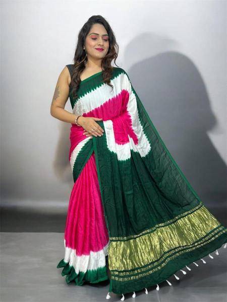 Bhagya laxmi ajrakh print with lagadi patta Wholesale saree manufacturers in Kolkata