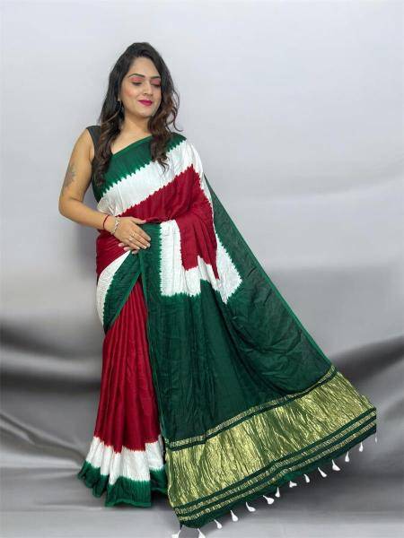 Bhagya laxmi ajrakh print with lagadi patta Wholesale saree manufacturers in Kolkata