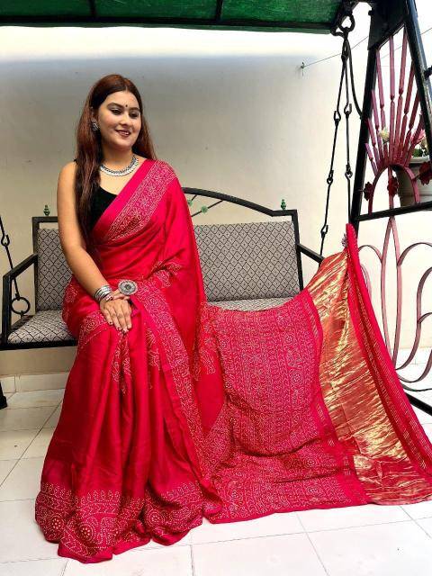 Bhagya laxmi ajrakh print with lagadi patta Wholesale saree manufacturers in Kolkata