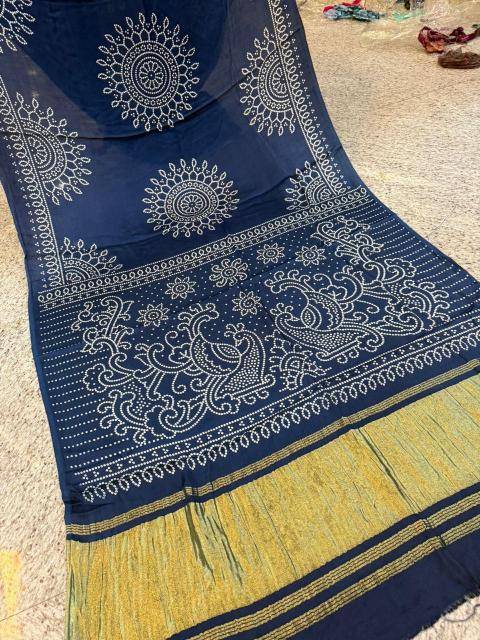 Bhagya laxmi ajrakh print with lagadi patta Wholesale saree manufacturers in Kolkata