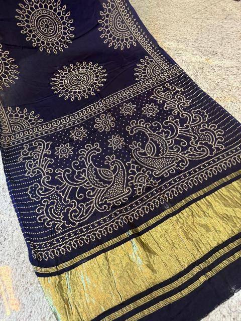 Bhagya laxmi ajrakh print with lagadi patta Wholesale saree manufacturers in Kolkata