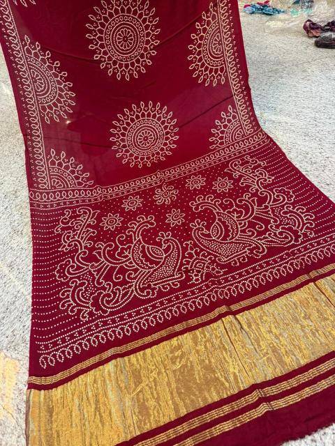 Bhagya laxmi ajrakh print with lagadi patta Wholesale saree manufacturers in Kolkata