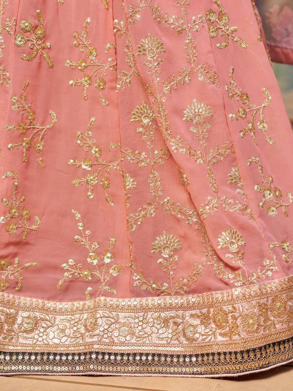 Golden Palm -08 Georgette Pink Wholesale Lehenga Market