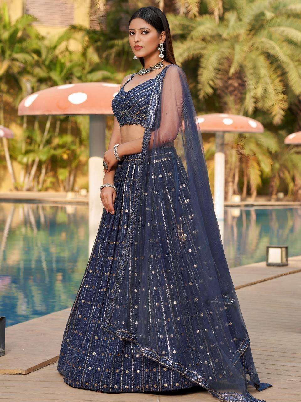 Golden Palm -08 Georgette Grey Wholesale lehenga market