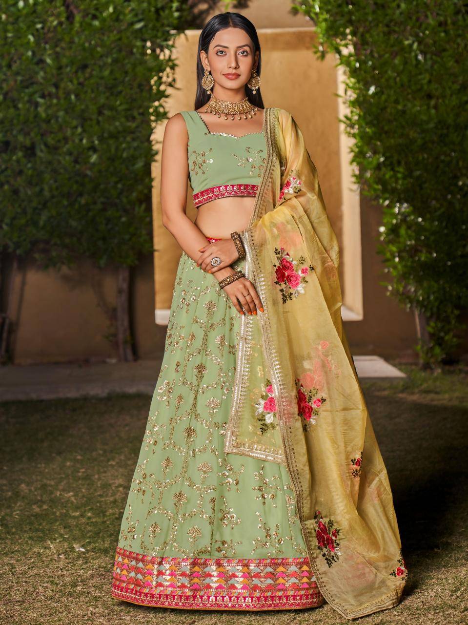 Golden Palm -08 Georgette Pista Lehenga choli wholesale price