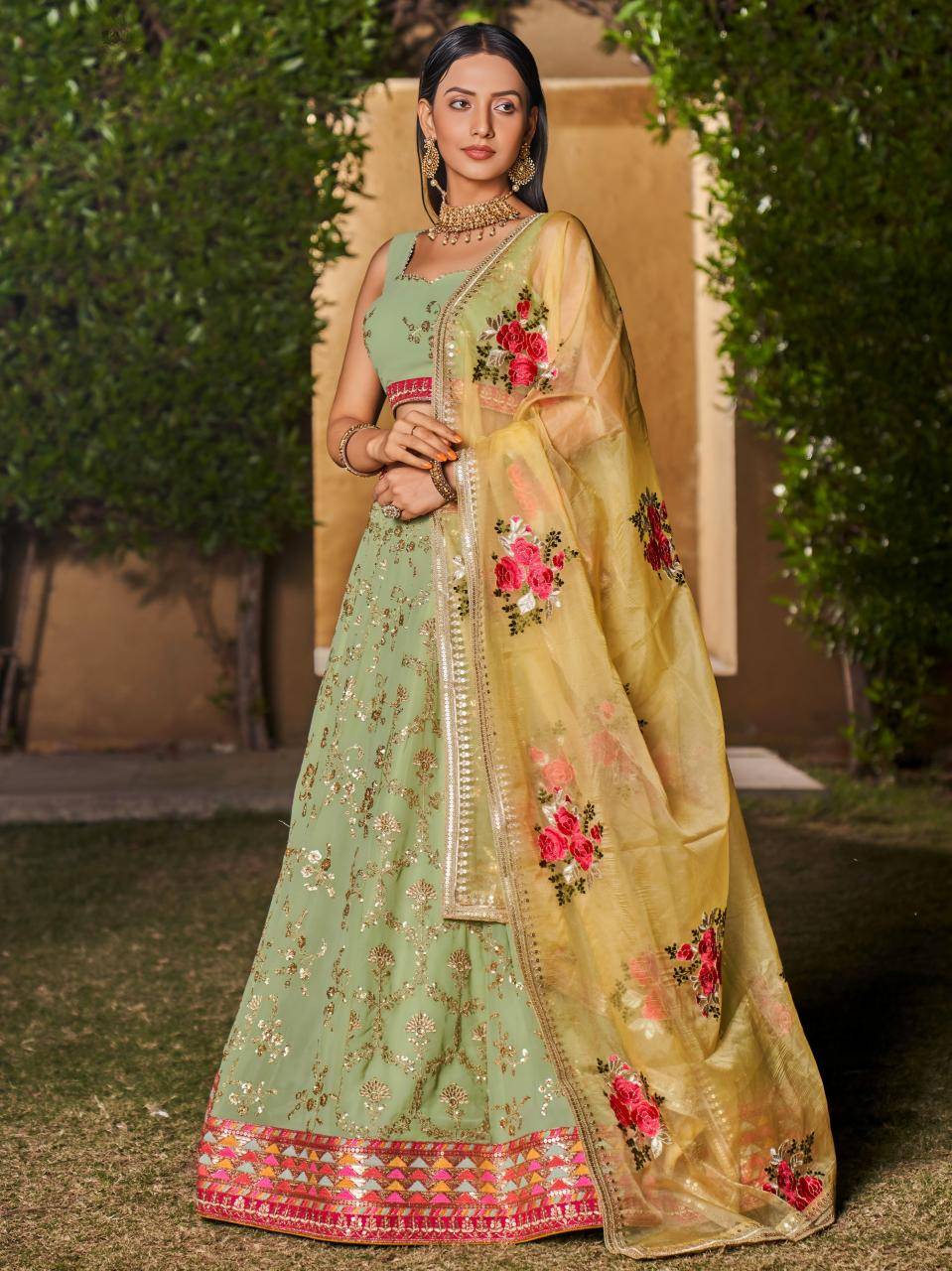 Golden Palm -08 Georgette Pista Lehenga choli wholesale price