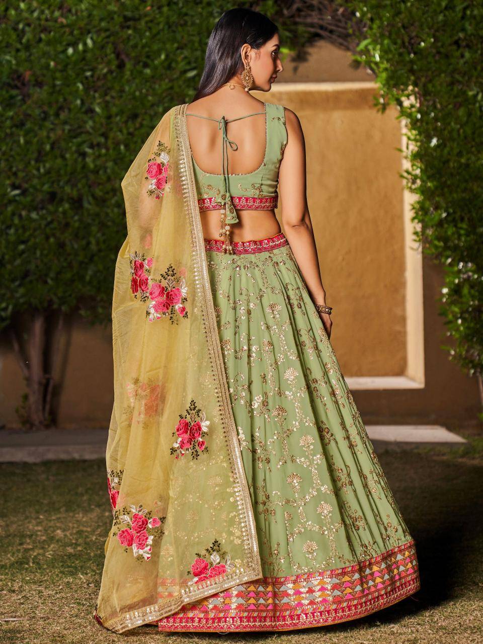 Golden Palm -08 Georgette Pista Lehenga choli wholesale price