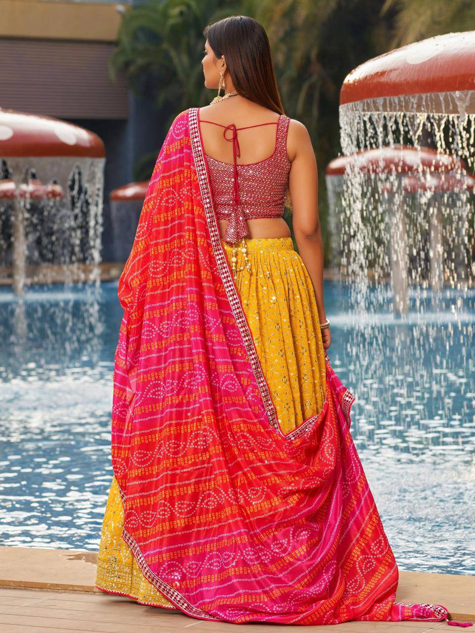 Golden Palm -08 Georgette Yellow Wholesale lehenga suppliers