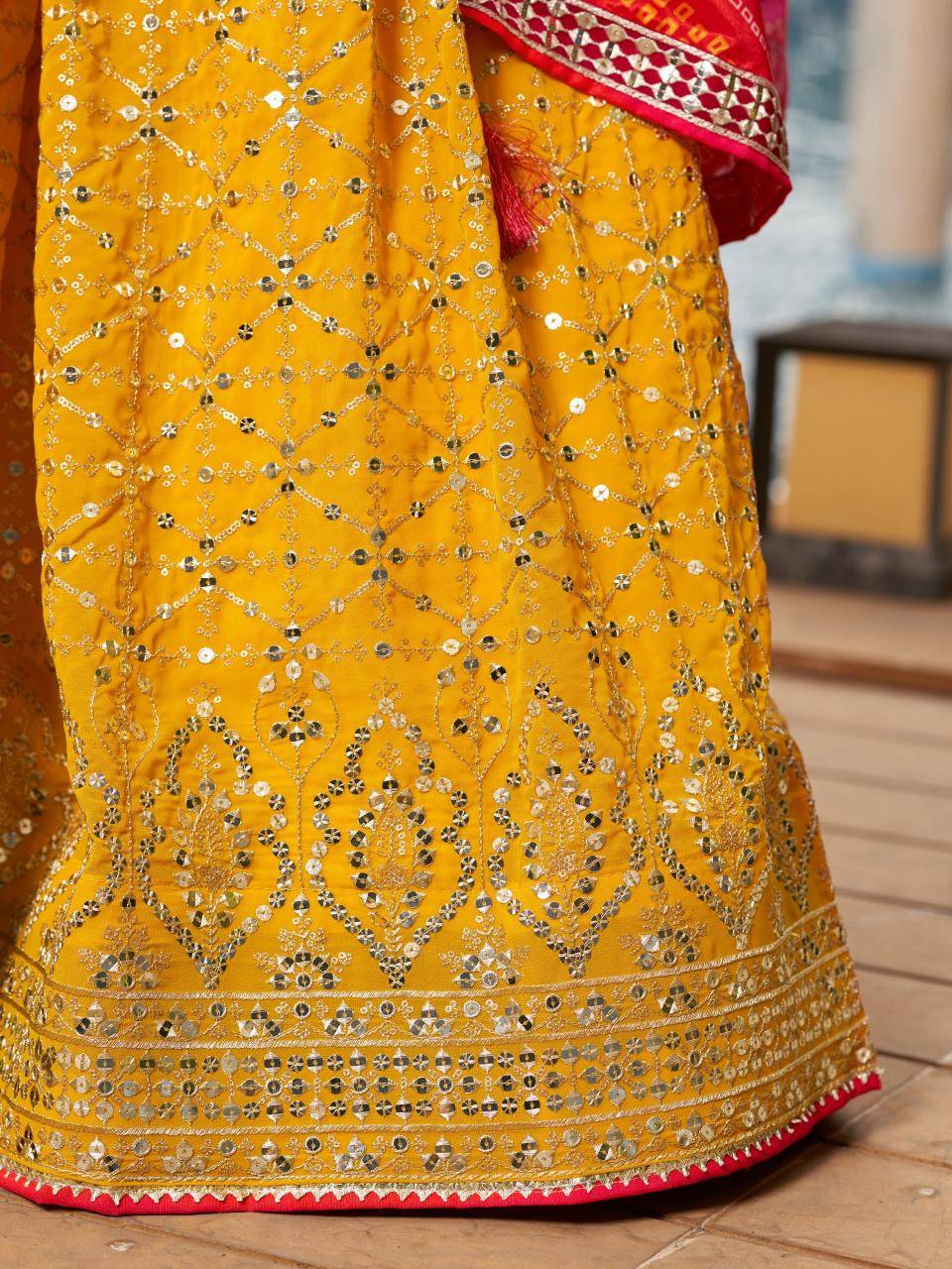 Golden Palm -08 Georgette Yellow Wholesale lehenga suppliers