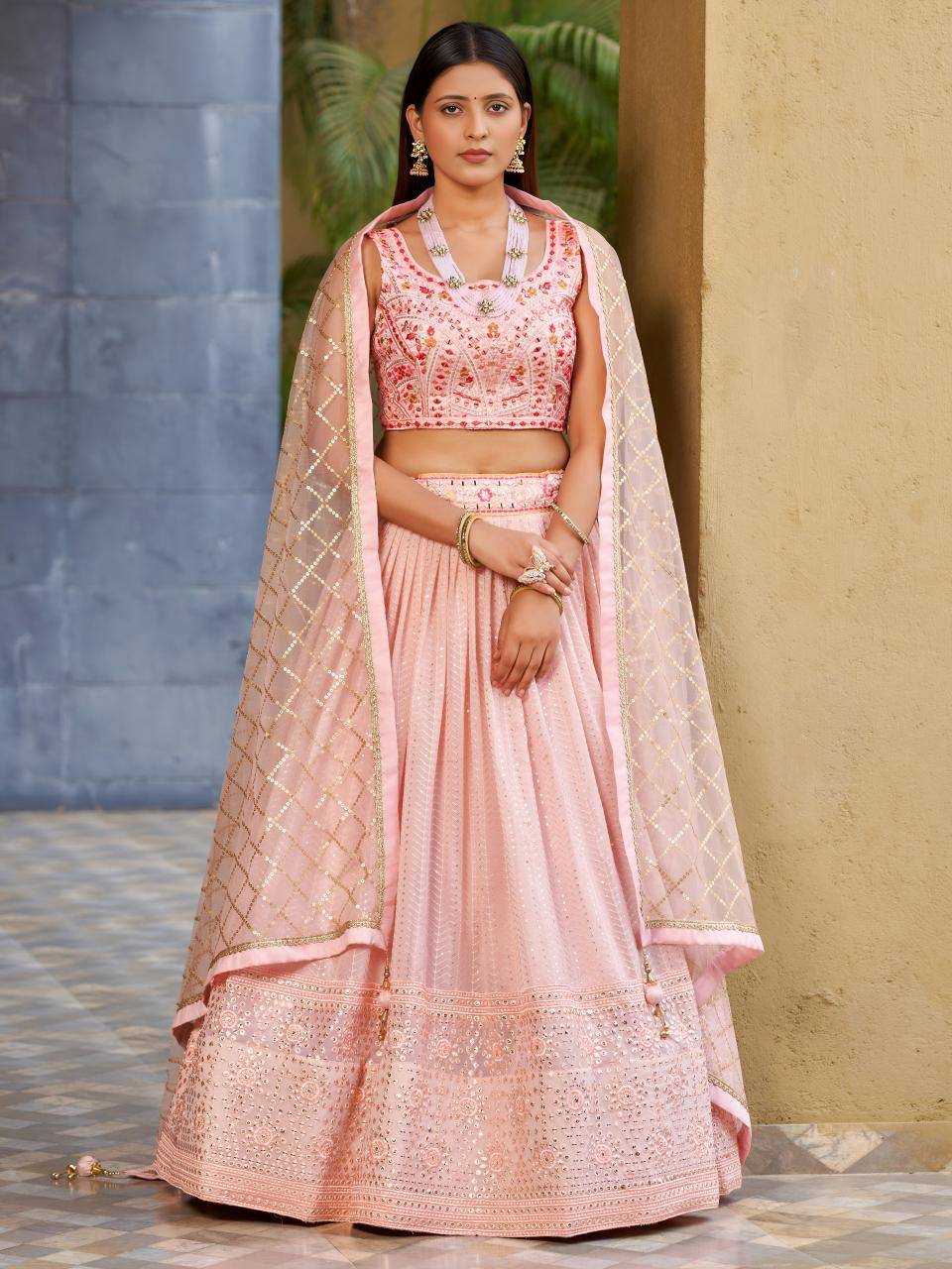 Golden Palm -08 Georgette Pink Wholesale lehenga choli manufacturers