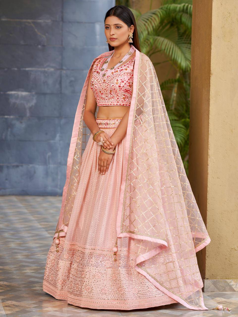 Golden Palm -08 Georgette Pink Wholesale lehenga choli manufacturers