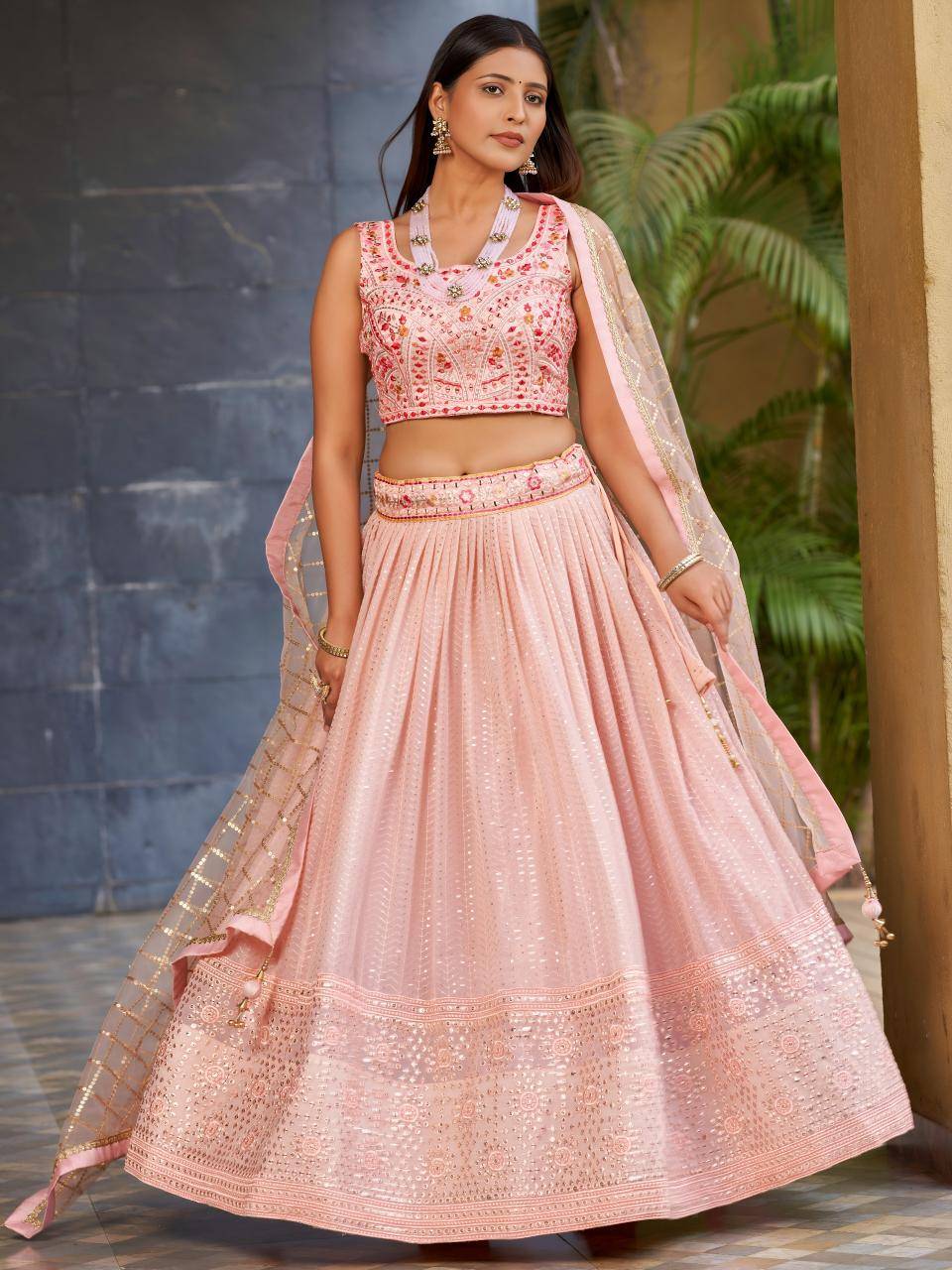 Golden Palm -08 Georgette Pink Wholesale lehenga choli manufacturers
