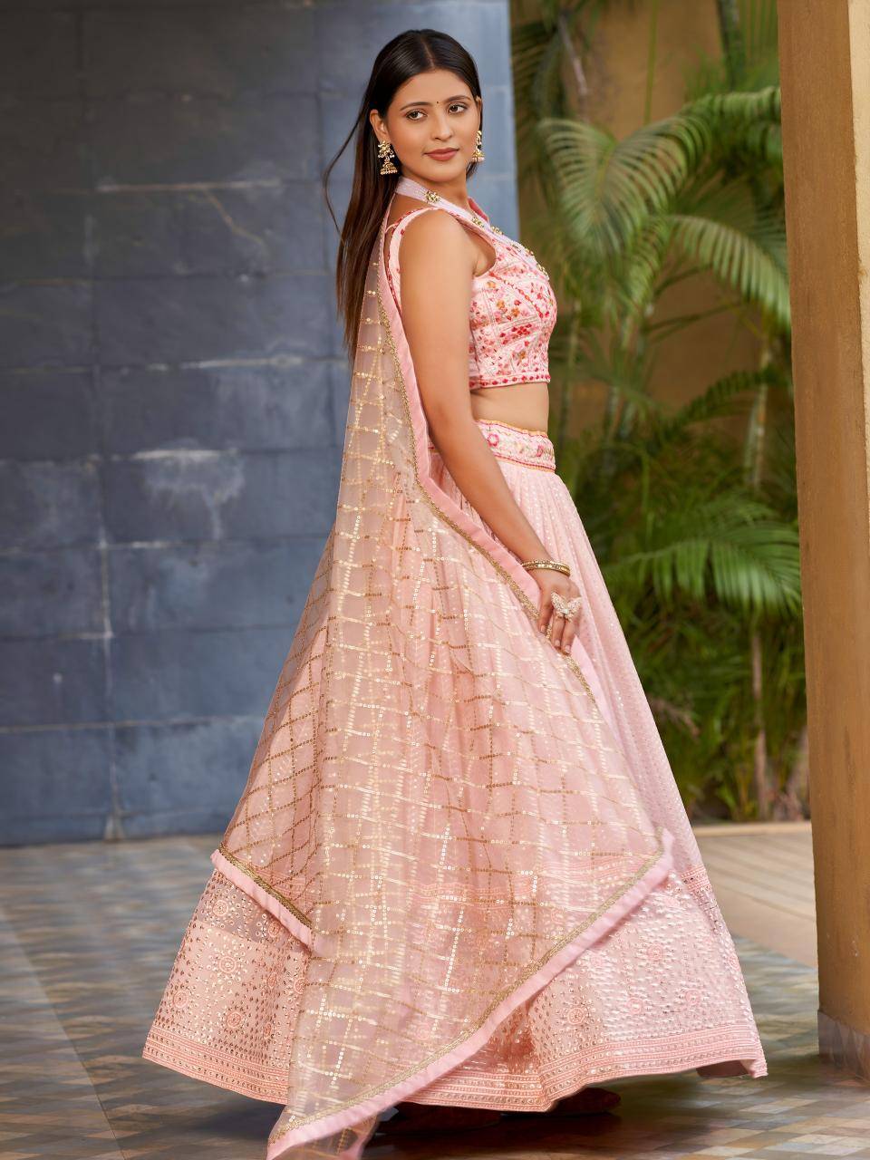 Golden Palm -08 Georgette Pink Wholesale lehenga choli manufacturers