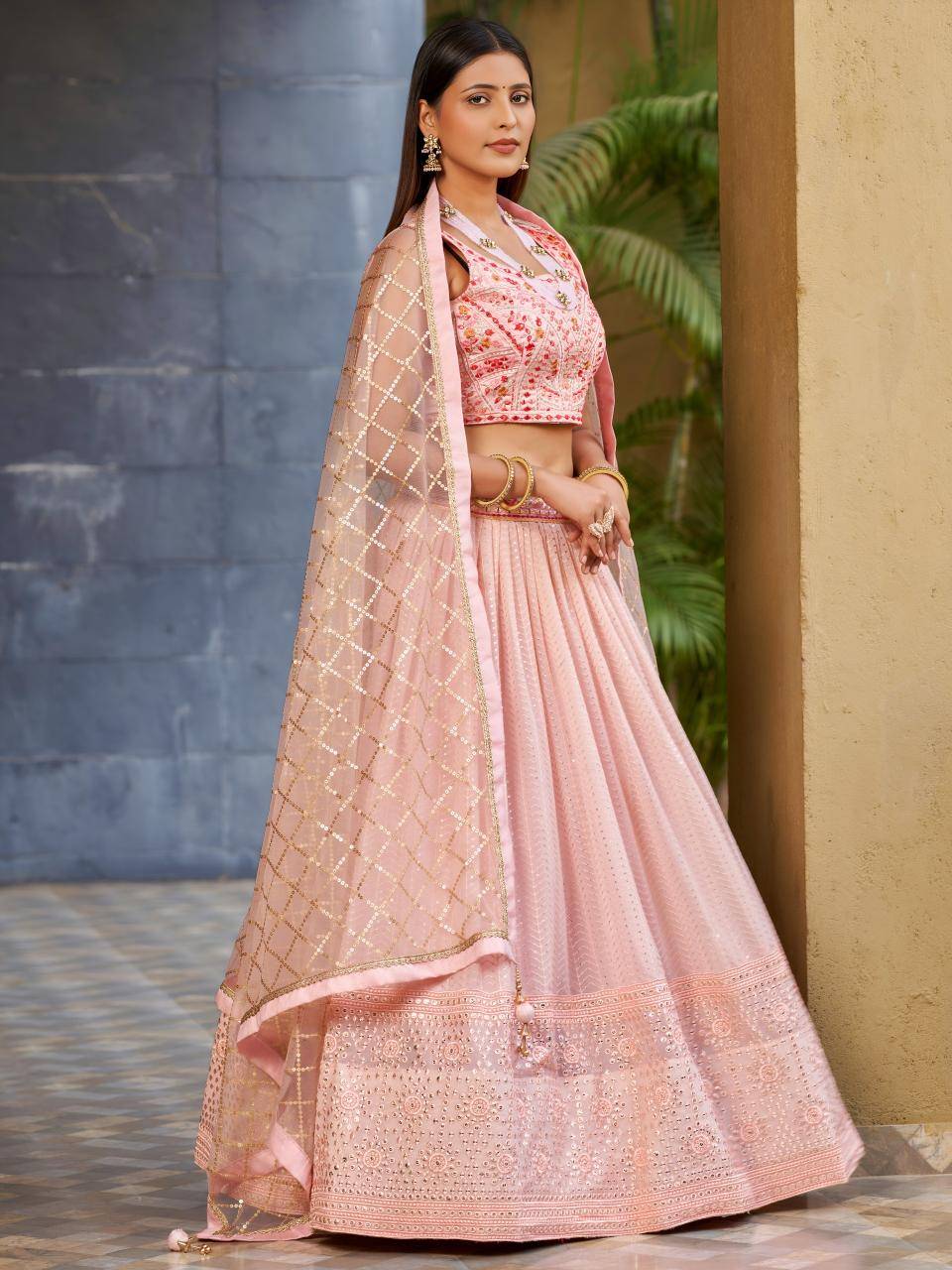 Golden Palm -08 Georgette Pink Wholesale lehenga choli manufacturers