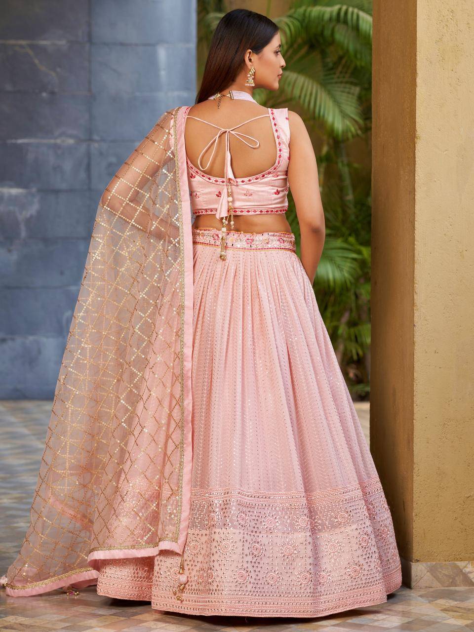 Golden Palm -08 Georgette Pink Wholesale lehenga choli manufacturers